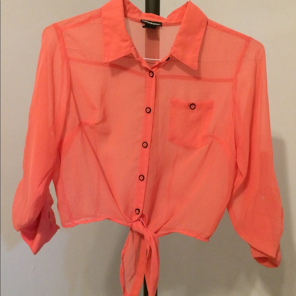 Sheer Buttondown tie up shirt